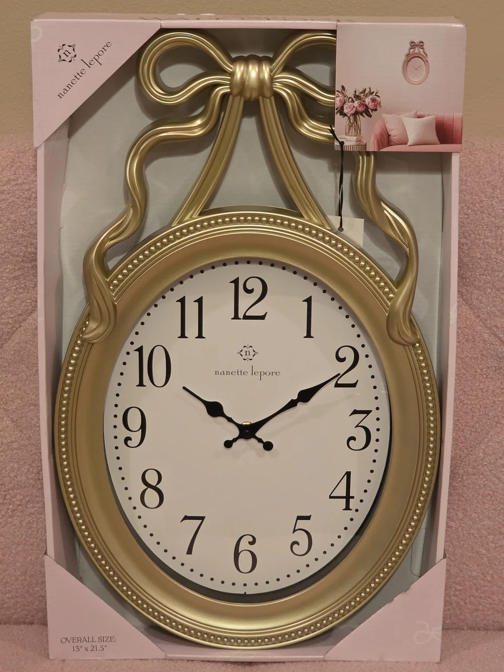 Nanette Lepore Gold Ribbon-Top Oval Wall Clock